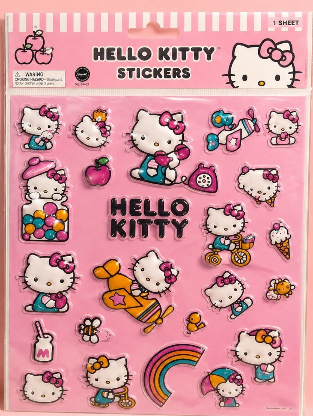 Hello Kitty Puffy Sticker Sheet Sanrio Kawaii Scrapbook Stickers NWT